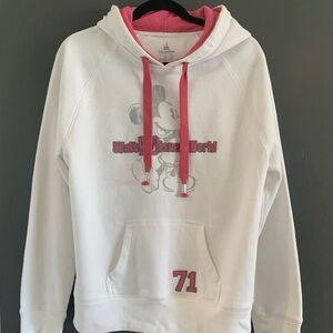 Disney Parks Mickey Mouse Hoodie Sweatshirt White Pink Women’s L Pullover